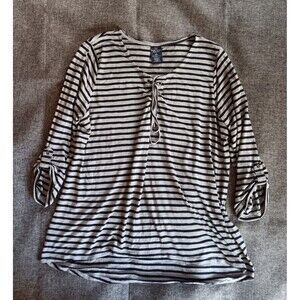 shirt 16W  Womans Faded Glory Casual Gray Striped 3/4 Sleeve